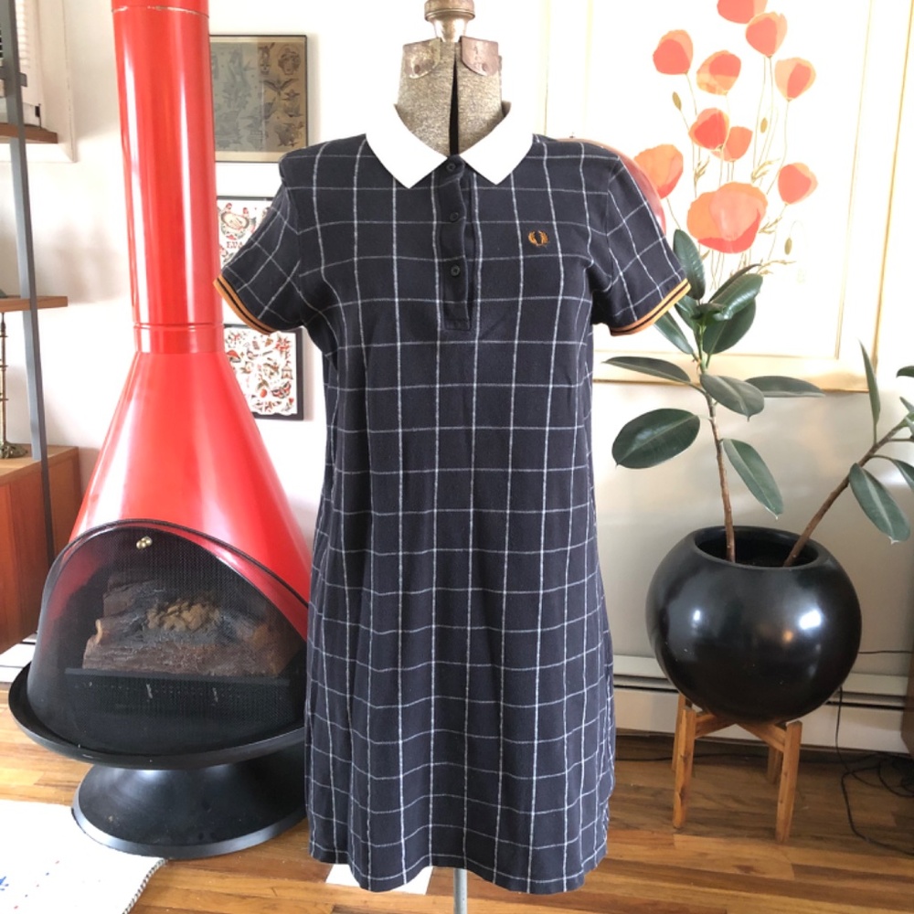 Vintage Fred Perry A-Line Tartan Polo Shirt Dress Mod Collar US 10 UK 14 - Picture 5 of 5